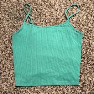 AEO Teal Ribbed Spaghetti Strap Crop Top